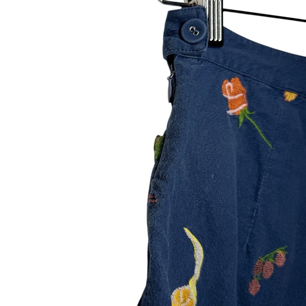 Samantha Pleet Indigo Blue Cotton Novelty Embroidered High Rise Sun Shorts 4 - Picture 6 of 9